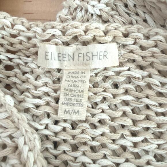 Eileen Fisher Organic Cotton Open Knit Pullover Sweater Top Neutral Boho | M - Picture 3 of 9